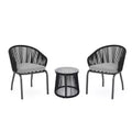 Christopher Knight Home Skycrest Outdoor Rope and Glass 3 Piece Chat Set with Cushion, Black/Gray
