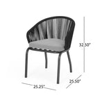 Christopher Knight Home Skycrest Ensemble de conversation 3 pièces d'extérieur en corde et verre avec coussin, Noir/Gris