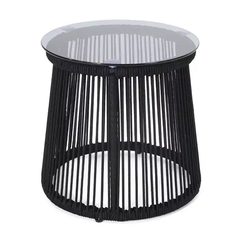 Christopher Knight Home Skycrest Ensemble de conversation 3 pièces d'extérieur en corde et verre avec coussin, Noir/Gris