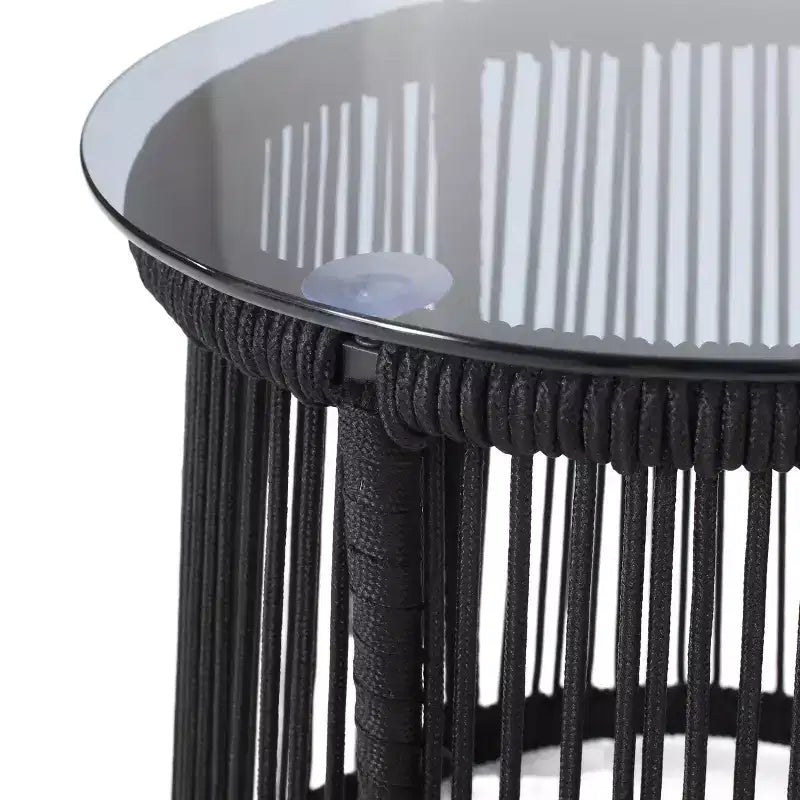 Christopher Knight Home Skycrest Ensemble de conversation 3 pièces d'extérieur en corde et verre avec coussin, Noir/Gris