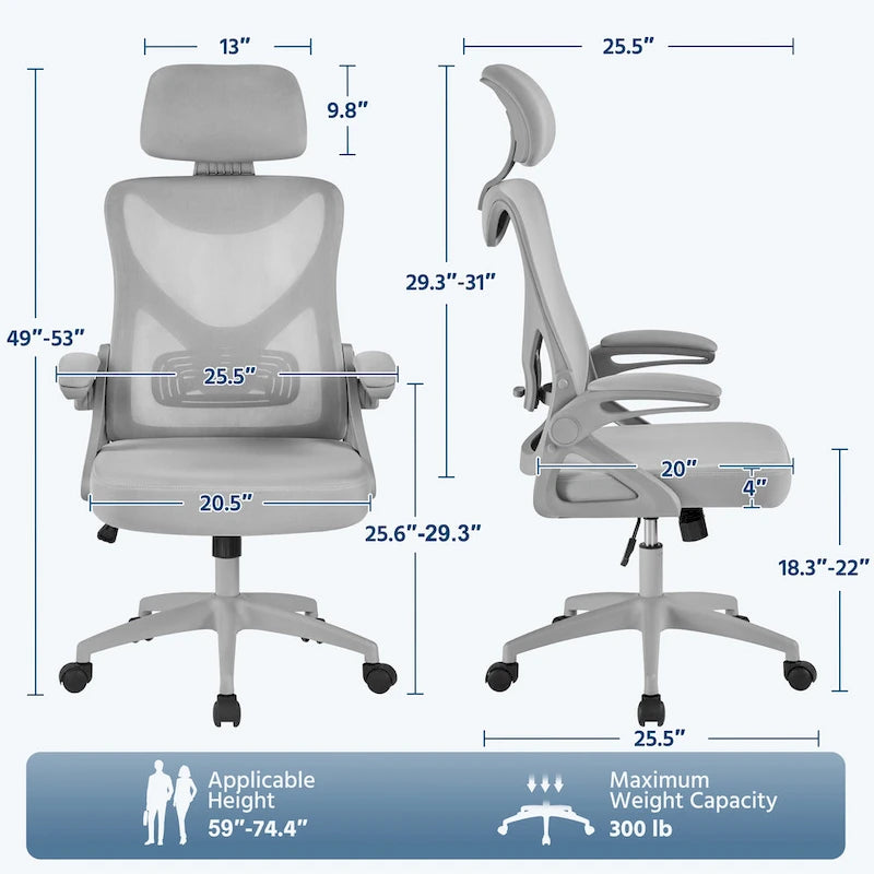 Yaheetech High Back Mesh Office Chair with Flip-up Armrest Ergonomic Desk Chair - N/A