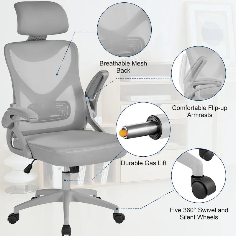 Yaheetech High Back Mesh Office Chair with Flip-up Armrest Ergonomic Desk Chair - N/A