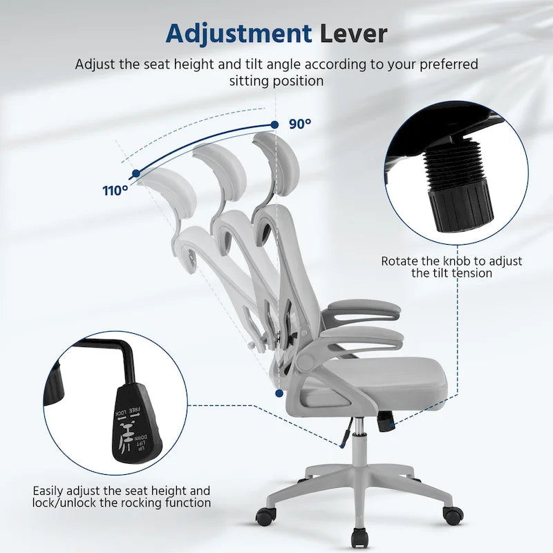 Yaheetech High Back Mesh Office Chair with Flip-up Armrest Ergonomic Desk Chair - N/A