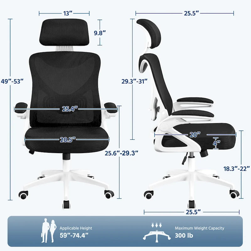 Yaheetech High Back Mesh Office Chair with Flip-up Armrest Ergonomic Desk Chair - N/A