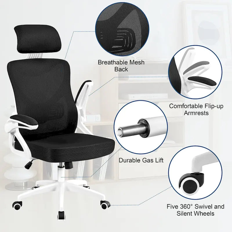 Yaheetech High Back Mesh Office Chair with Flip-up Armrest Ergonomic Desk Chair - N/A