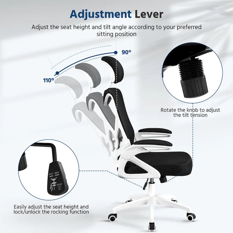 Yaheetech High Back Mesh Office Chair with Flip-up Armrest Ergonomic Desk Chair - N/A