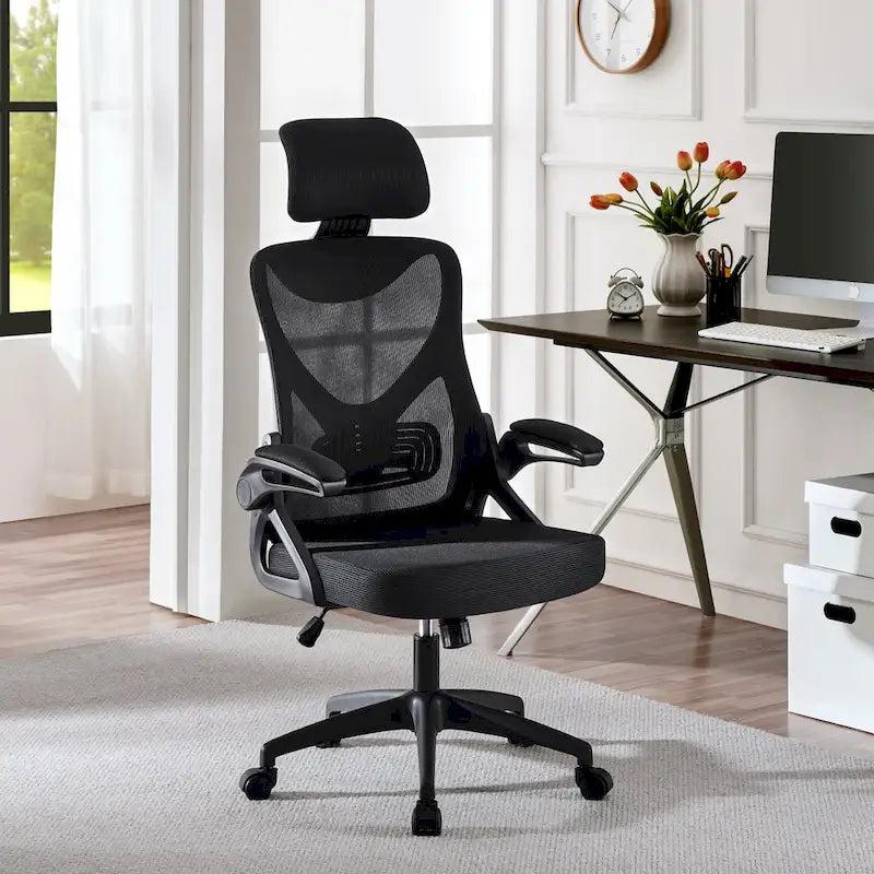 Yaheetech High Back Mesh Office Chair with Flip-up Armrest Ergonomic Desk Chair - N/A