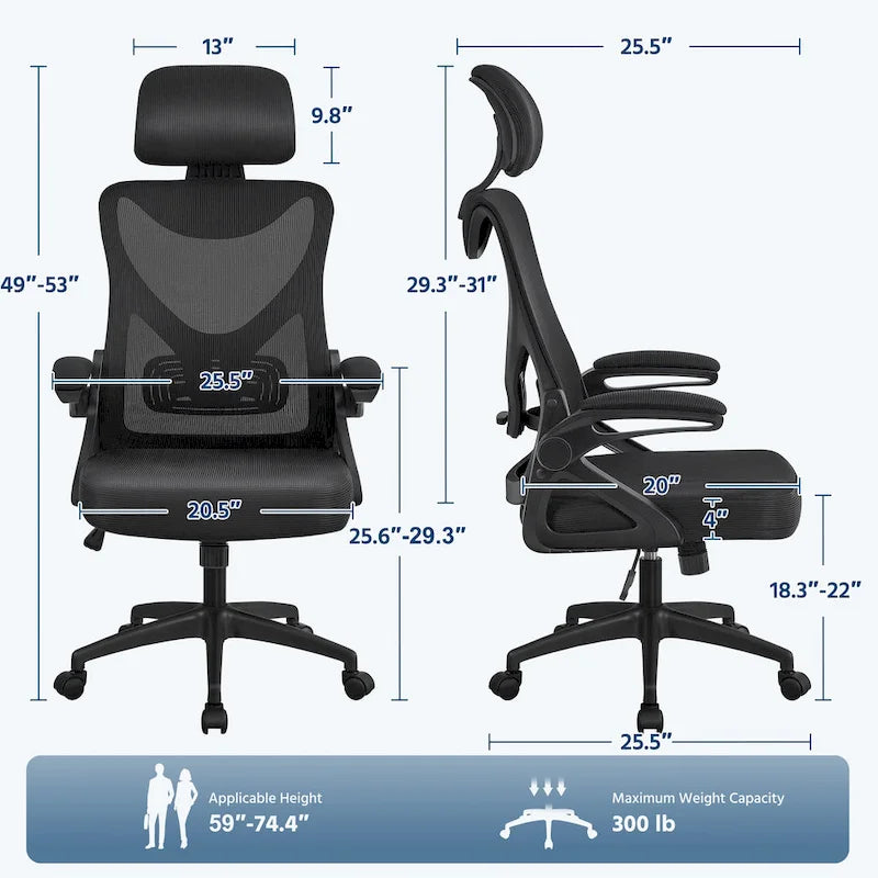 Yaheetech High Back Mesh Office Chair with Flip-up Armrest Ergonomic Desk Chair - N/A