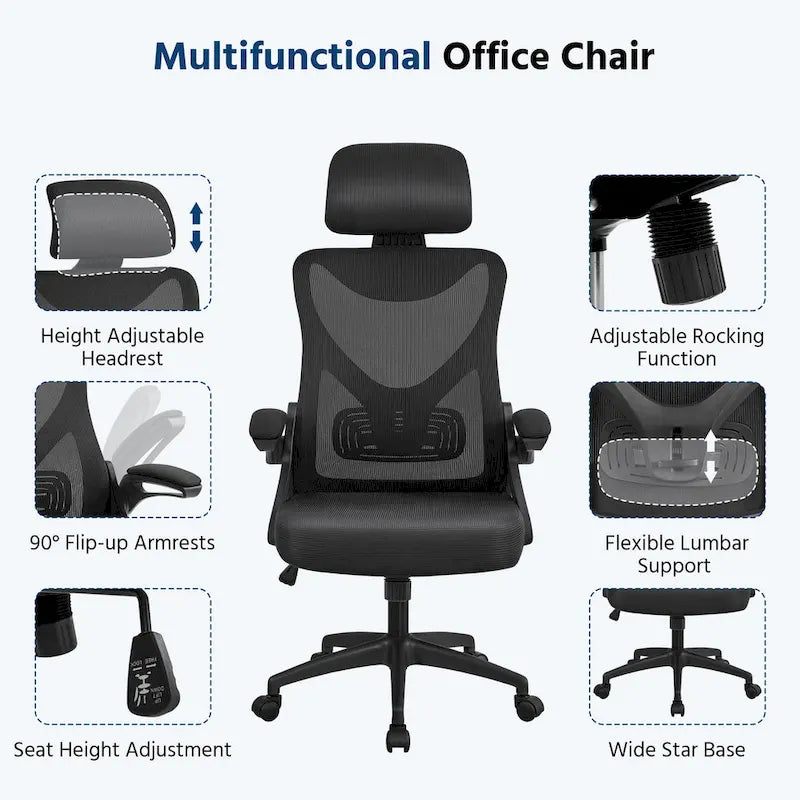 Yaheetech High Back Mesh Office Chair with Flip-up Armrest Ergonomic Desk Chair - N/A