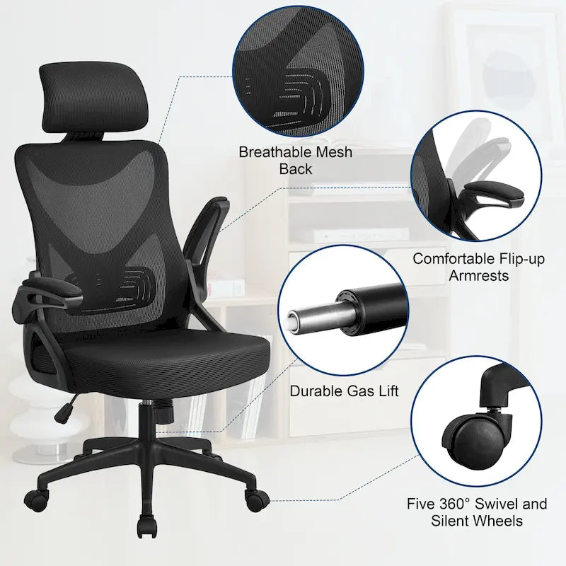 Yaheetech High Back Mesh Office Chair with Flip-up Armrest Ergonomic Desk Chair - N/A