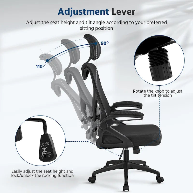 Yaheetech High Back Mesh Office Chair with Flip-up Armrest Ergonomic Desk Chair - N/A
