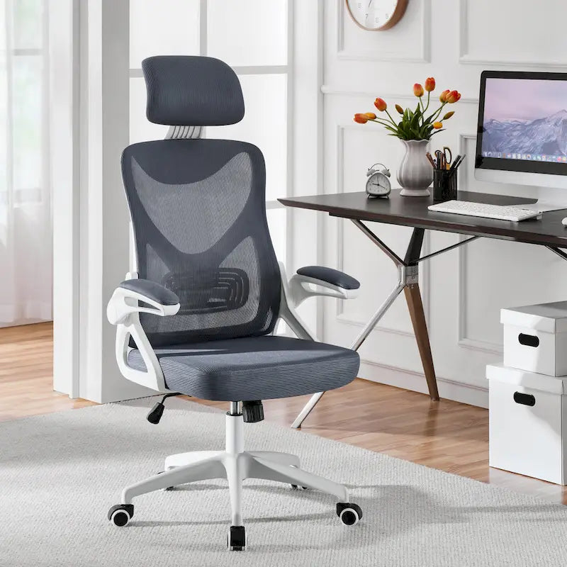Yaheetech High Back Mesh Office Chair with Flip-up Armrest Ergonomic Desk Chair - N/A