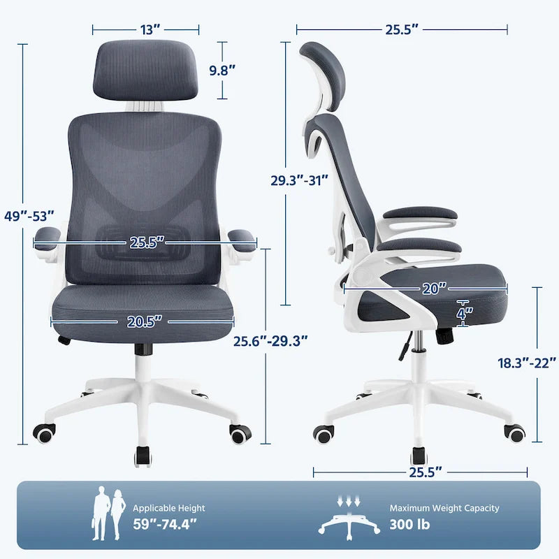Yaheetech High Back Mesh Office Chair with Flip-up Armrest Ergonomic Desk Chair - N/A