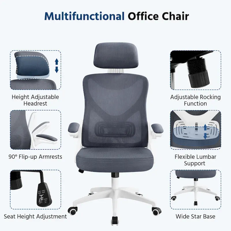 Yaheetech High Back Mesh Office Chair with Flip-up Armrest Ergonomic Desk Chair - N/A