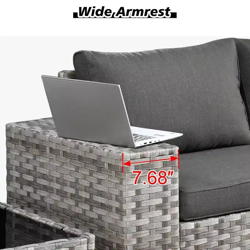 Marlton 7pc Wicker Outdoor Patio Furniture Set Conversation Sofa Set with a Fire Pit and Cushions