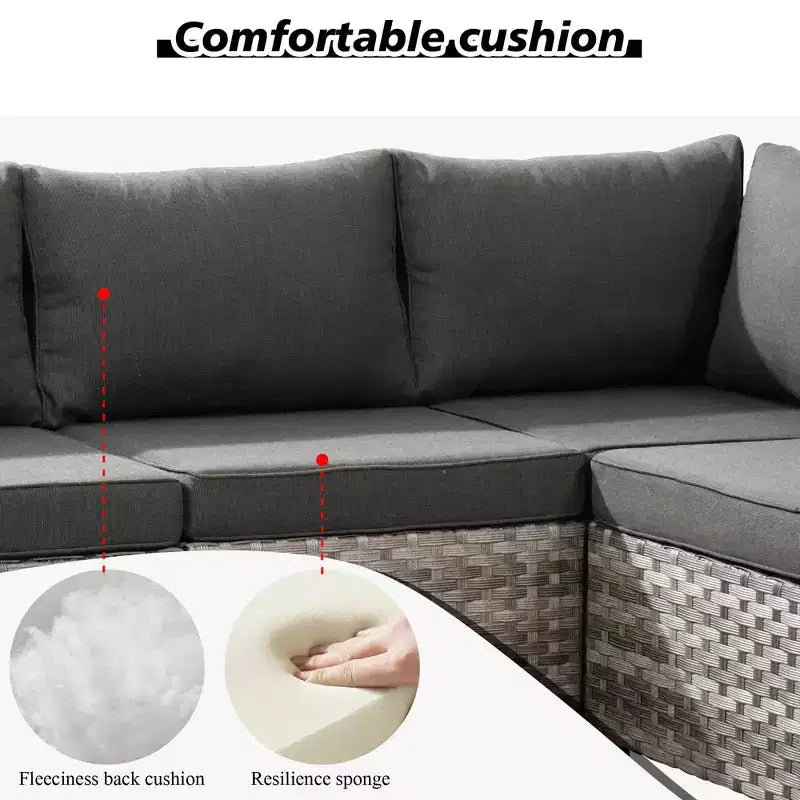 Marlton 7pc Wicker Outdoor Patio Furniture Set Conversation Sofa Set with a Fire Pit and Cushions