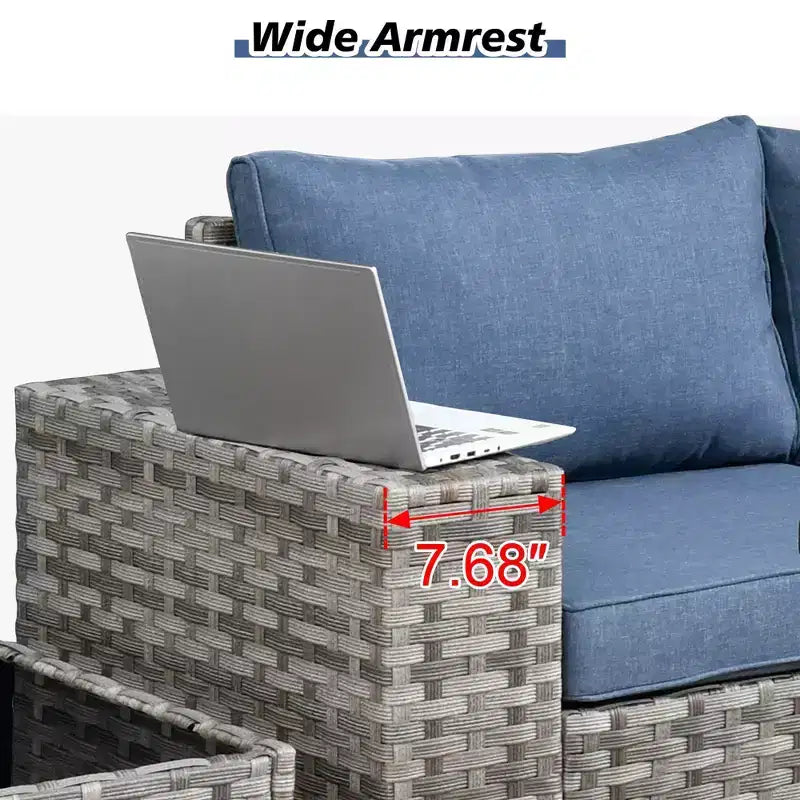 Marlton 7pc Wicker Outdoor Patio Furniture Set Conversation Sofa Set with a Fire Pit and Cushions