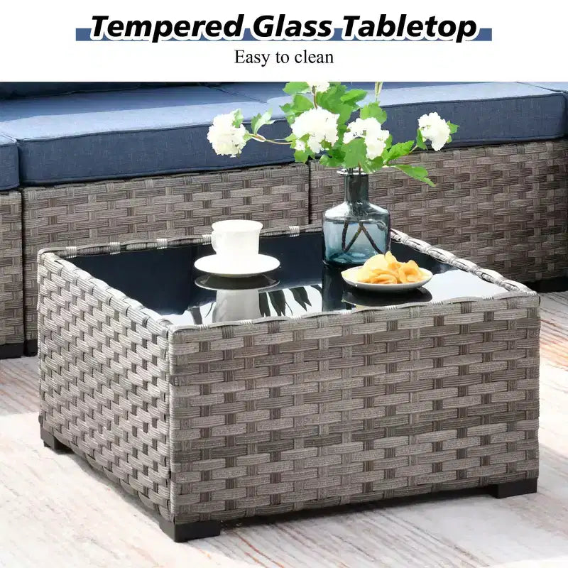Marlton 7pc Wicker Outdoor Patio Furniture Set Conversation Sofa Set with a Fire Pit and Cushions