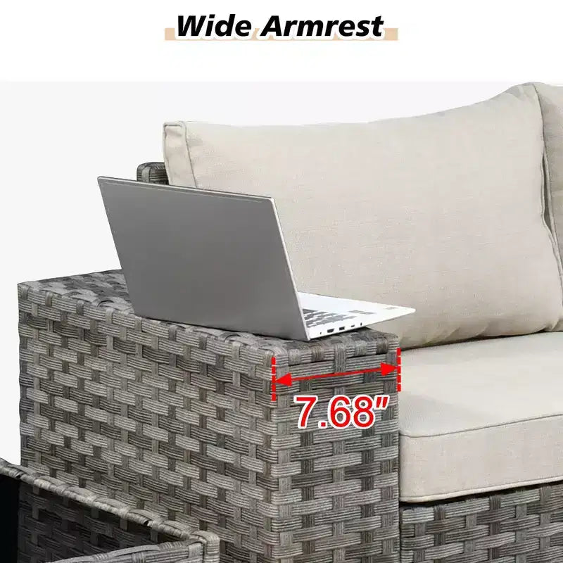 Marlton 7pc Wicker Outdoor Patio Furniture Set Conversation Sofa Set with a Fire Pit and Cushions