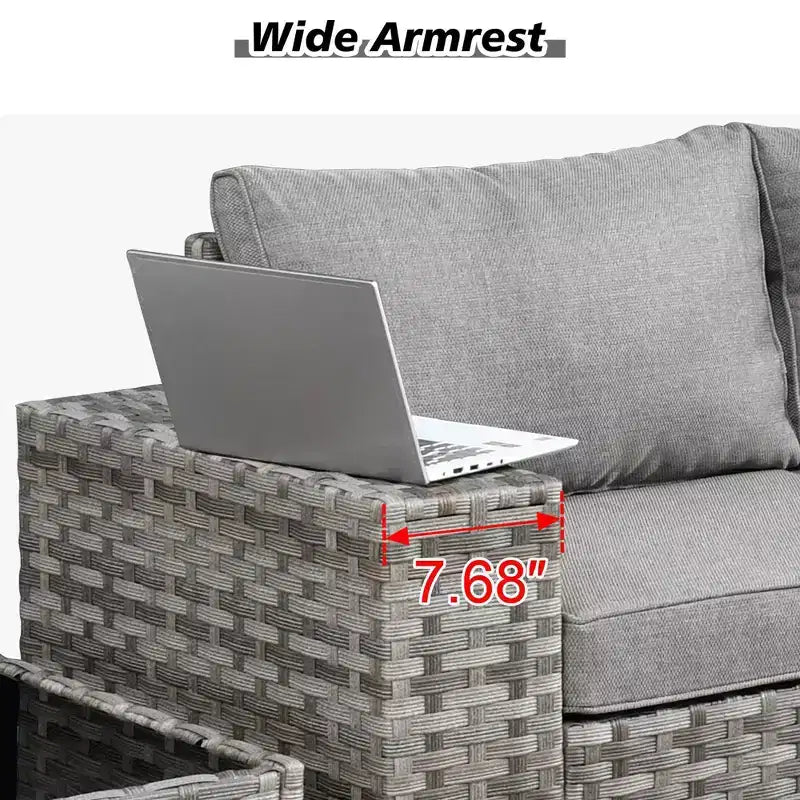 Marlton 7pc Wicker Outdoor Patio Furniture Set Conversation Sofa Set with a Fire Pit and Cushions