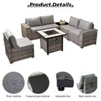 Marlton 7pc Wicker Outdoor Patio Furniture Set Conversation Sofa Set with a Fire Pit and Cushions
