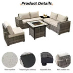 Marlton 7pc Wicker Outdoor Patio Furniture Set Conversation Sofa Set with a Fire Pit and Cushions