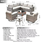 Marlton 9pc Wicker Outdoor Patio Furniture Set Conversation Sofa Sectional with Swivel Chairs and Cushions