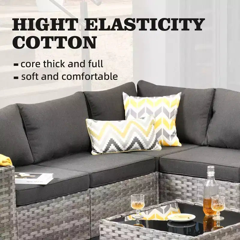 Marlton 9pc Wicker Outdoor Patio Furniture Set Conversation Sofa Sectional with Swivel Chairs and Cushions