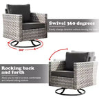 Marlton 9pc Wicker Outdoor Patio Furniture Set Conversation Sofa Sectional with Swivel Chairs and Cushions