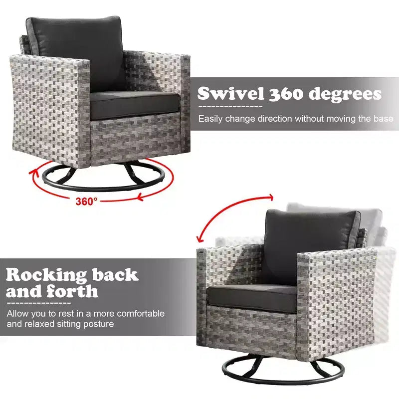 Marlton 9pc Wicker Outdoor Patio Furniture Set Conversation Sofa Sectional with Swivel Chairs and Cushions