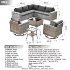 Marlton 9pc Wicker Outdoor Patio Furniture Set Conversation Sofa Sectional with Swivel Chairs and Cushions