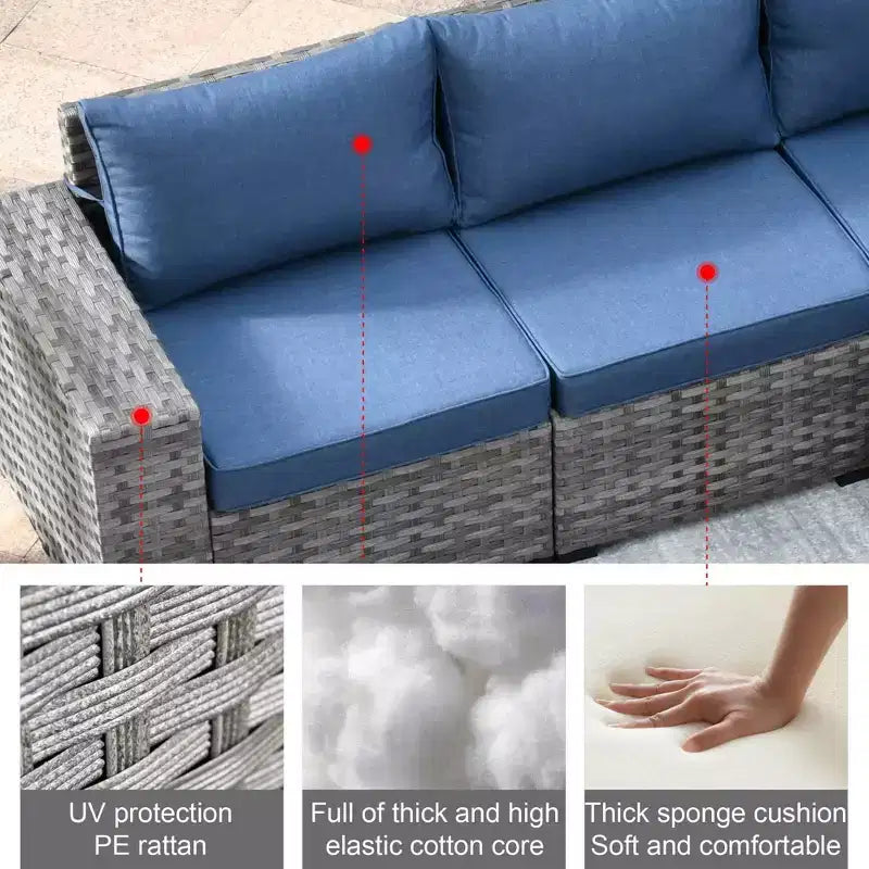 Marlton 9pc Wicker Outdoor Patio Furniture Set Conversation Sofa Sectional with Swivel Chairs and Cushions