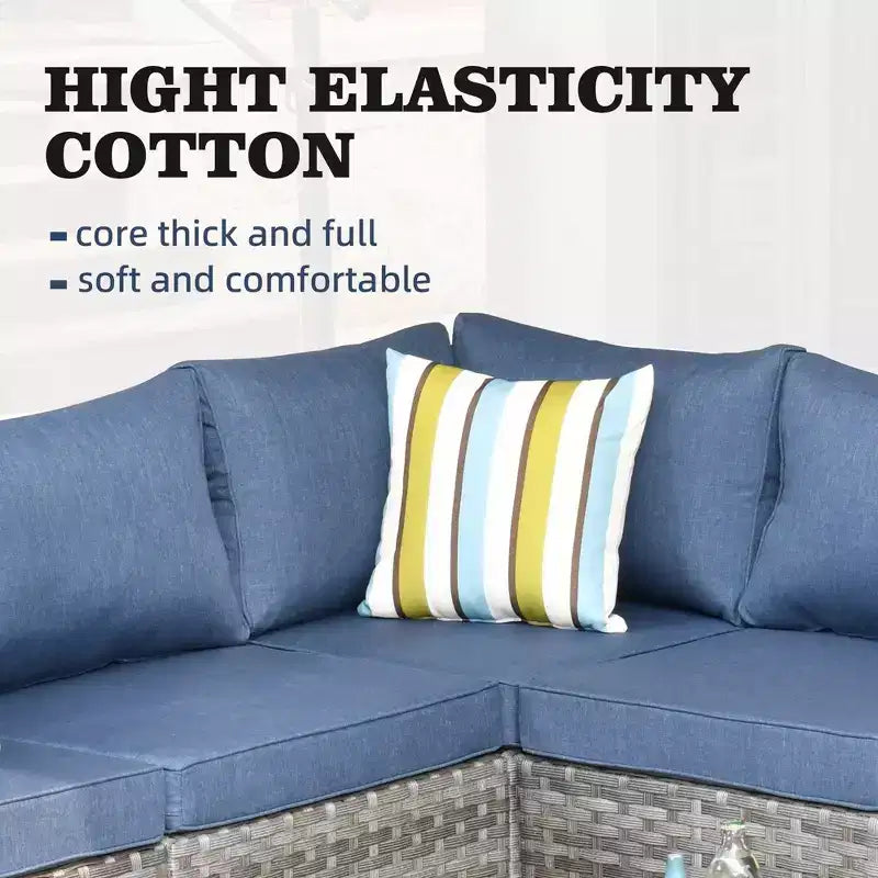 Marlton 9pc Wicker Outdoor Patio Furniture Set Conversation Sofa Sectional with Swivel Chairs and Cushions