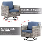 Marlton 9pc Wicker Outdoor Patio Furniture Set Conversation Sofa Sectional with Swivel Chairs and Cushions