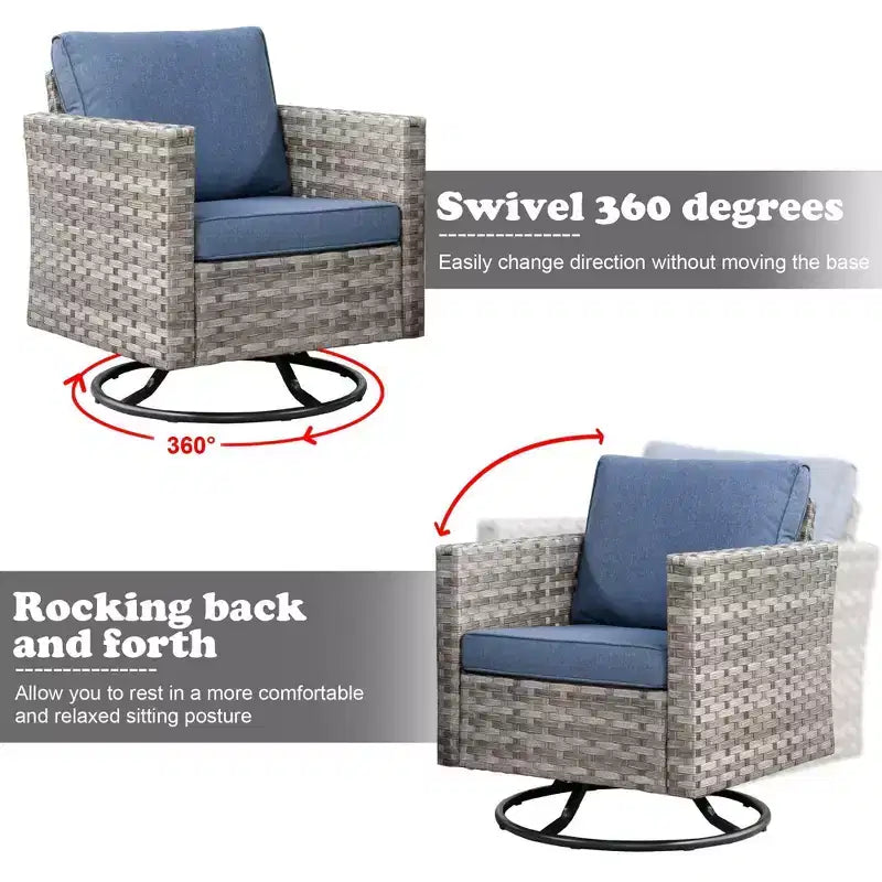 Marlton 9pc Wicker Outdoor Patio Furniture Set Conversation Sofa Sectional with Swivel Chairs and Cushions