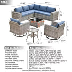 Marlton 9pc Wicker Outdoor Patio Furniture Set Conversation Sofa Sectional with Swivel Chairs and Cushions