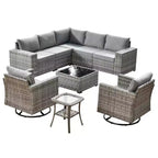 Marlton 9pc Wicker Outdoor Patio Furniture Set Conversation Sofa Sectional with Swivel Chairs and Cushions