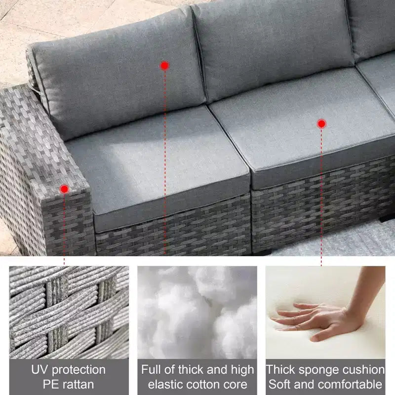 Marlton 9pc Wicker Outdoor Patio Furniture Set Conversation Sofa Sectional with Swivel Chairs and Cushions