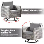 Marlton 9pc Wicker Outdoor Patio Furniture Set Conversation Sofa Sectional with Swivel Chairs and Cushions