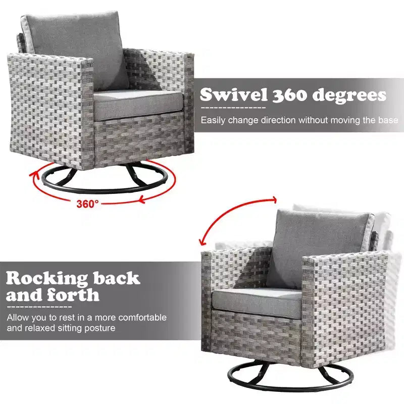 Marlton 9pc Wicker Outdoor Patio Furniture Set Conversation Sofa Sectional with Swivel Chairs and Cushions