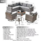 Marlton 9pc Wicker Outdoor Patio Furniture Set Conversation Sofa Sectional with Swivel Chairs and Cushions