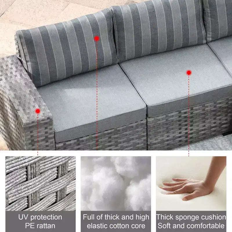 Marlton 9pc Wicker Outdoor Patio Furniture Set Conversation Sofa Sectional with Swivel Chairs and Cushions