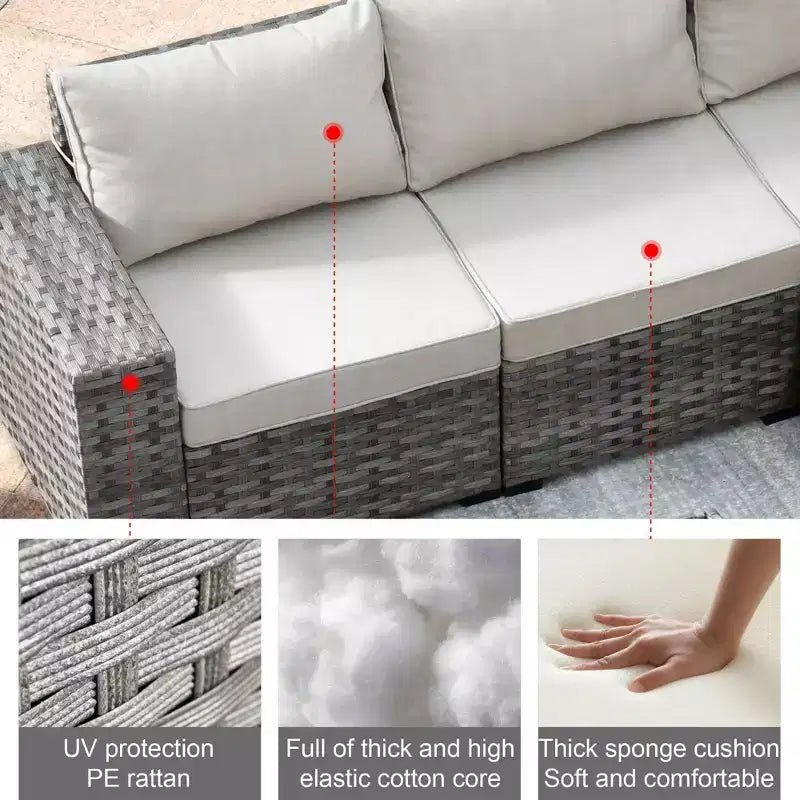 Marlton 9pc Wicker Outdoor Patio Furniture Set Conversation Sofa Sectional with Swivel Chairs and Cushions