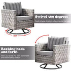 Marlton 9pc Wicker Outdoor Patio Furniture Set Conversation Sofa Sectional with Swivel Chairs and Cushions