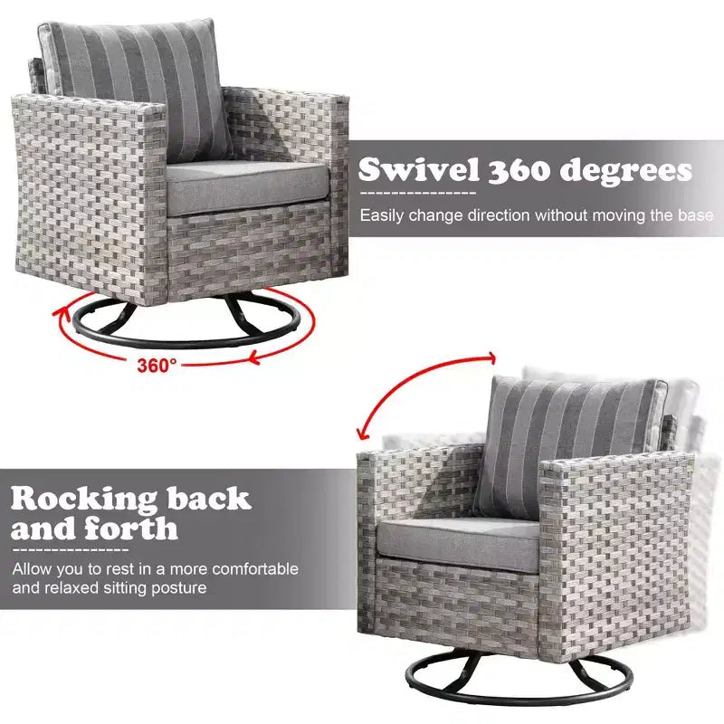 Marlton 9pc Wicker Outdoor Patio Furniture Set Conversation Sofa Sectional with Swivel Chairs and Cushions