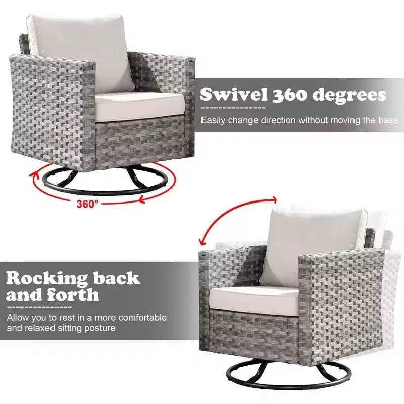 Marlton 9pc Wicker Outdoor Patio Furniture Set Conversation Sofa Sectional with Swivel Chairs and Cushions