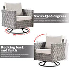 Marlton 9pc Wicker Outdoor Patio Furniture Set Conversation Sofa Sectional with Swivel Chairs and Cushions