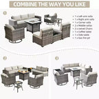 Marlton Ensemble de mobilier de jardin 10 pièces avec foyer en osier, canapé de conversation avec fauteuils pivotants et coussins