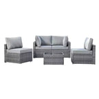 Ensemble de mobilier de jardin 5 pièces en osier Venise – Canapé de conversation avec table et coussins