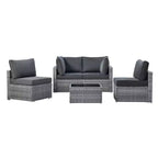 Ensemble de mobilier de jardin 5 pièces en osier Venise – Canapé de conversation avec table et coussins